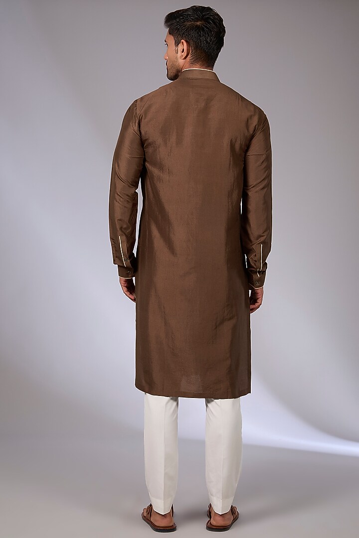 Dark Brown Cotton Silk Chanderi Kurta Set by Dhruv Vaish at Pernia's Pop Up Shop
