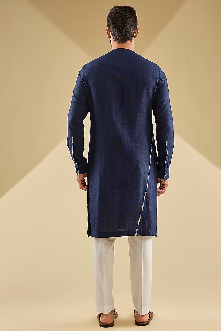 Navy Blue Cotton Silk Kurta Set by Dhruv Vaish at Pernia's Pop Up Shop