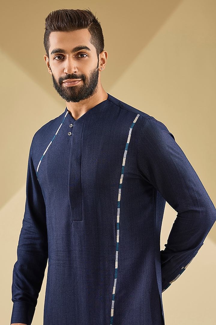 Navy Blue Cotton Silk Kurta Set by Dhruv Vaish at Pernia's Pop Up Shop