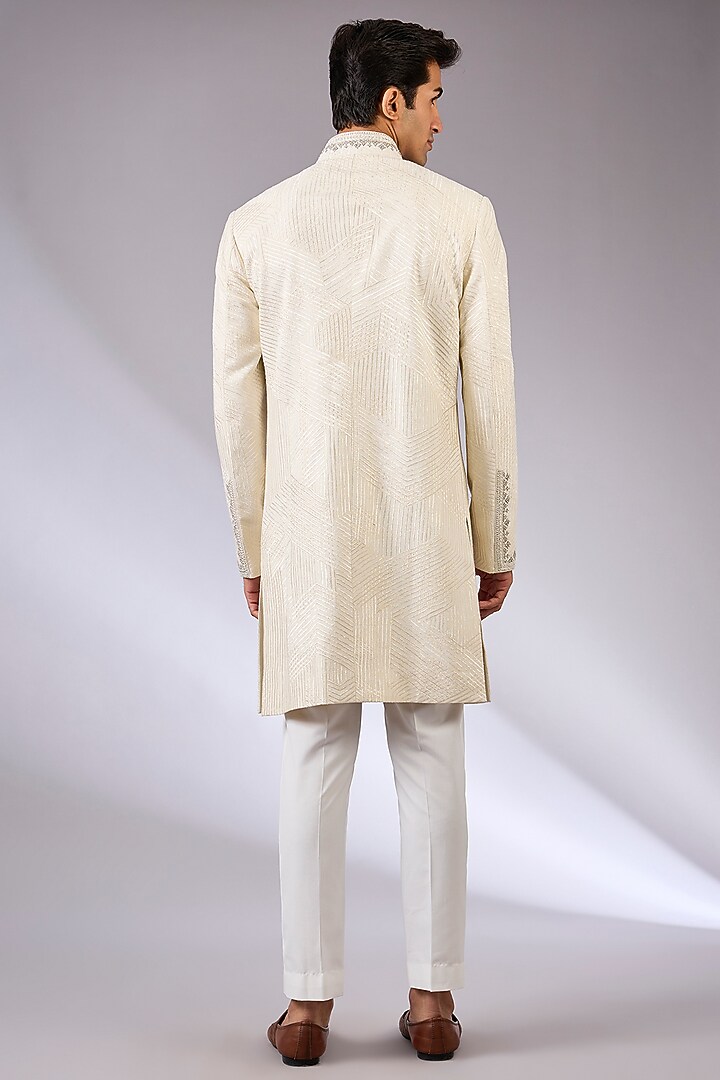 Ivory Silk Groom Sherwani Set by Dhruv Vaish at Pernia's Pop Up Shop
