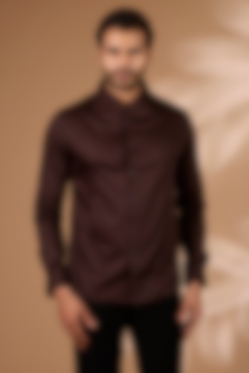 Dark Brown Cotton Satin Party Wear Shirt by Dhruv Vaish at Pernia's Pop Up Shop