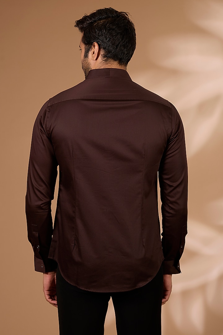 Dark Brown Cotton Satin Party Wear Shirt by Dhruv Vaish at Pernia's Pop Up Shop 2026 Dark Brown Cotton Satin Party Wear Shirt by Dhruv Vaish at Pernia's Pop Up Shop 2026