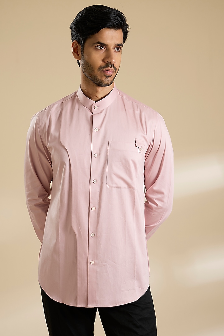 Rose Water Colored Cotton Satin Shirt by Dhruv Vaish