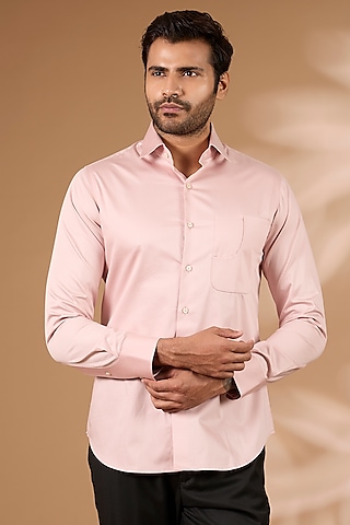 slim fit dress slacks Rose Golden Solid Satin Men's Long Sleeve Dress Shirt, S