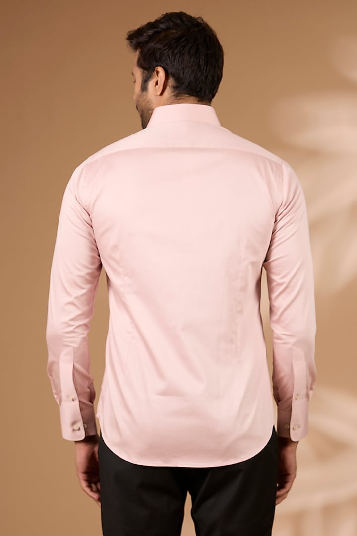Rose Water Cotton Satin Party Wear Shirt by Dhruv Vaish at Pernia's Pop Up Shop
