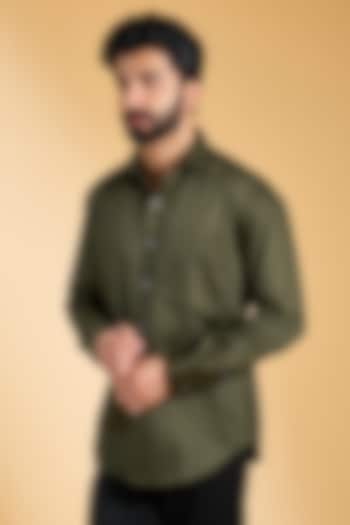 Olive Green Cotton Satin Shirt by Dhruv Vaish