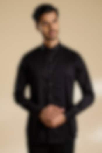 Black Cotton Satin Shirt by Dhruv Vaish