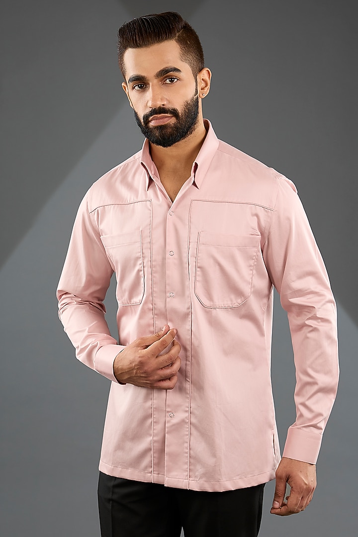 Rose Water Pink Cotton Satin Shirt  by Dhruv Vaish