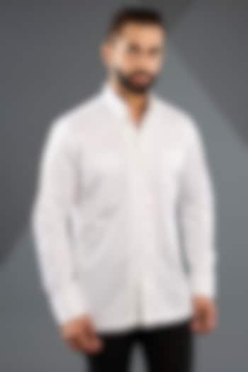 White Cotton Satin Shirt by Dhruv Vaish