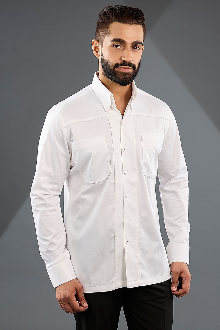 White Cotton Satin Shirt by Dhruv Vaish