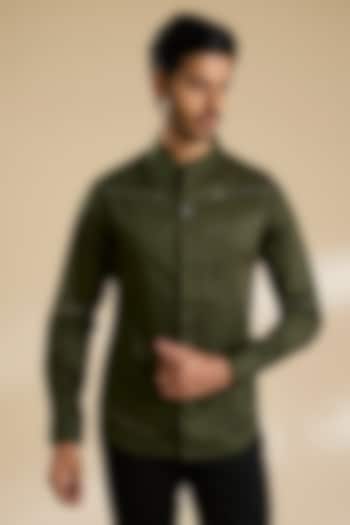 Olive Cotton Satin Shirt by Dhruv Vaish
