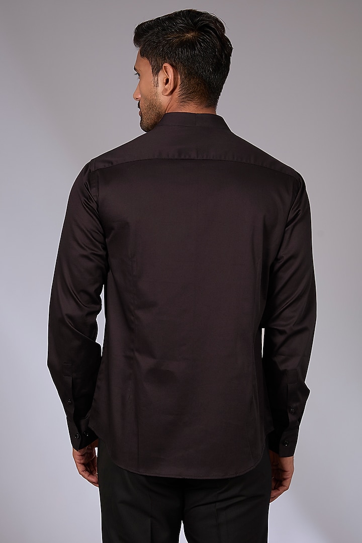 Black Cotton Satin Party Wear Shirt by Dhruv Vaish at Pernia's Pop Up Shop