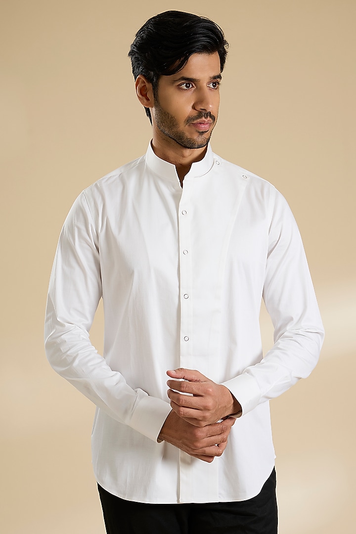 White Cotton Satin Shirt by Dhruv Vaish