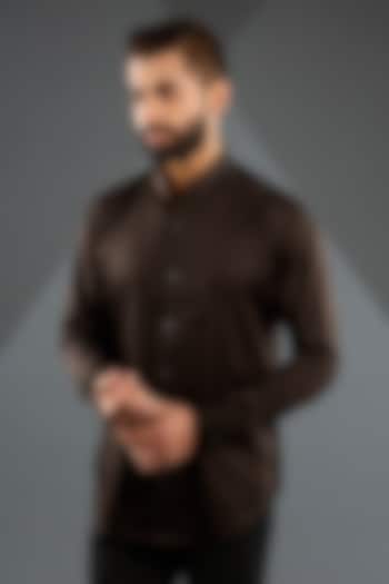 Dark Brown Cotton Satin Shirt by Dhruv Vaish