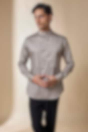 Mushroom-Colored Cotton Satin Party Wear Shirt by Dhruv Vaish at Pernia's Pop Up Shop
