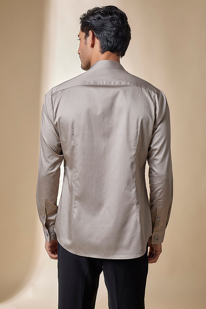Mushroom-Colored Cotton Satin Party Wear Shirt by Dhruv Vaish at Pernia's Pop Up Shop