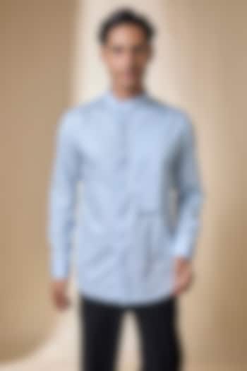 Snow Blue Cotton Satin Party Wear Shirt by Dhruv Vaish at Pernia's Pop Up Shop