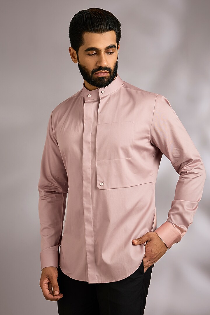 Pale Rose Cotton Party Wear Shirt by Dhruv Vaish at Pernia's Pop Up Shop