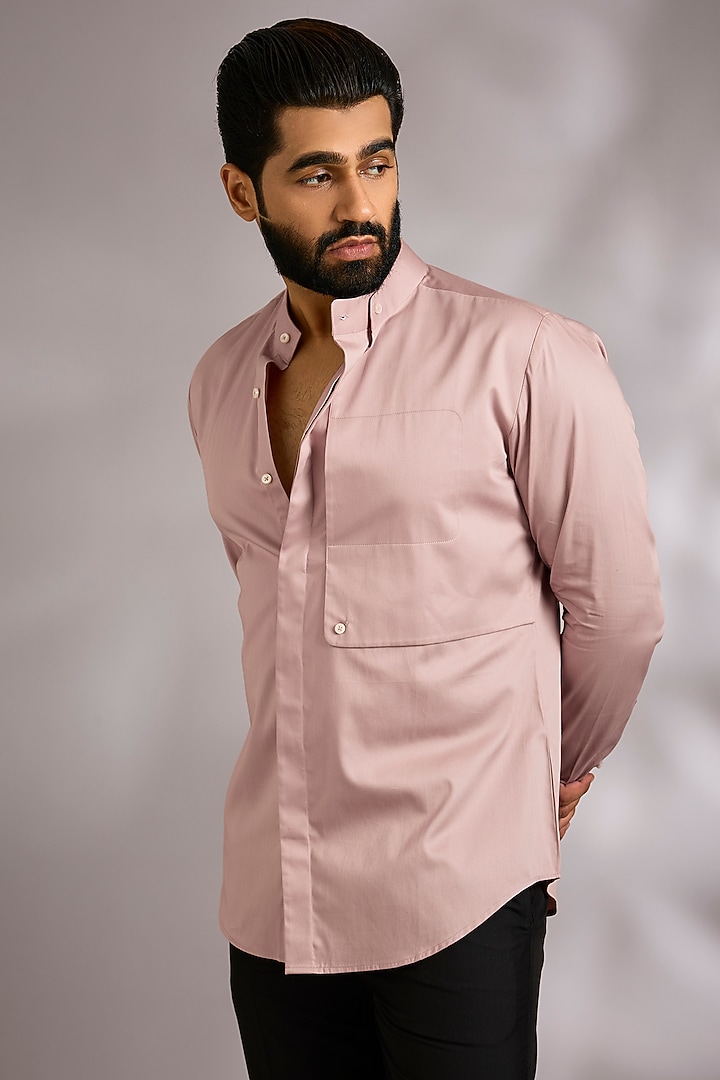 Pale Rose Cotton Party Wear Shirt by Dhruv Vaish at Pernia's Pop Up Shop