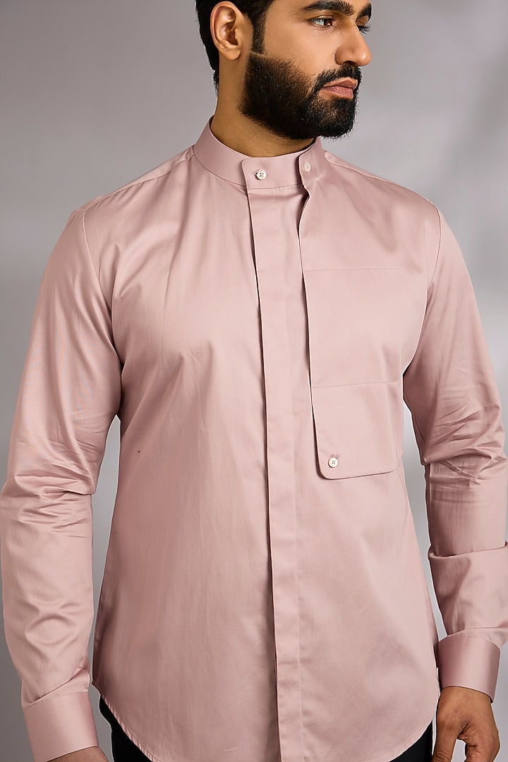 Pale Rose Cotton Party Wear Shirt by Dhruv Vaish at Pernia's Pop Up Shop