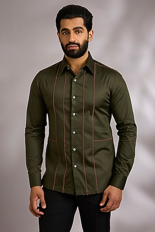 Olive Green Cotton Shirt by Dhruv Vaish