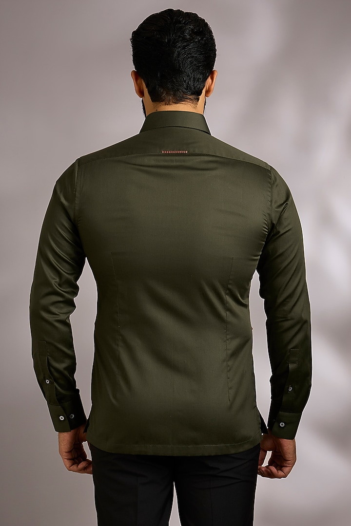 Olive Green Cotton Party Wear Shirt by Dhruv Vaish at Pernia's Pop Up Shop
