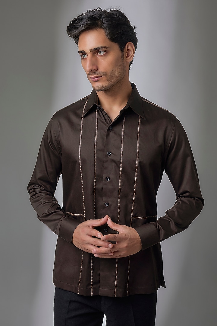 Coco Bean Cotton Silk Party Wear Shirt by Dhruv Vaish at Pernia's Pop Up Shop