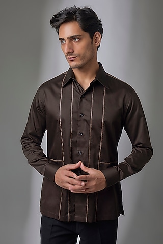 Coco Bean Cotton Silk Shirt by Dhruv Vaish