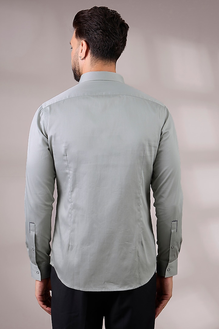 Silver Green Cotton Satin Party Wear Shirt by Dhruv Vaish at Pernia's Pop Up Shop