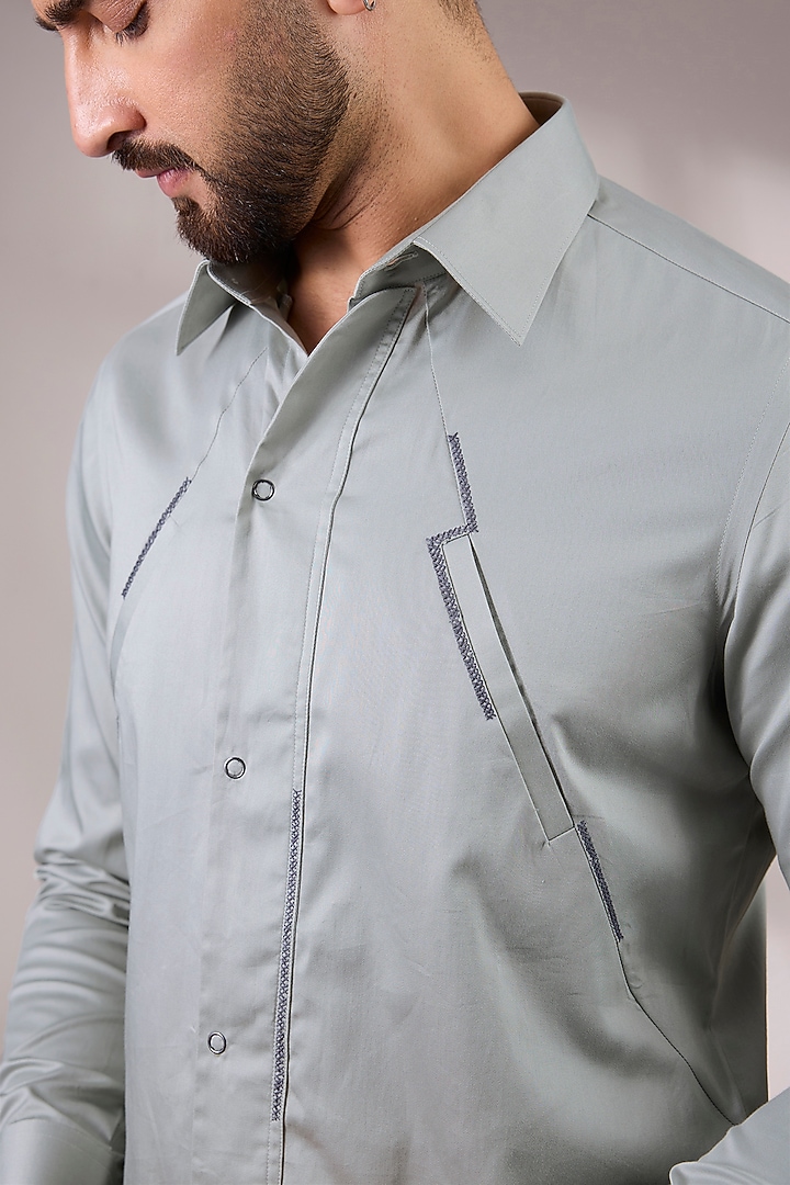 Silver Green Cotton Satin Party Wear Shirt by Dhruv Vaish at Pernia's Pop Up Shop