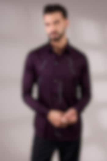 Burgundy Cotton Satin Party Wear Shirt by Dhruv Vaish at Pernia's Pop Up Shop