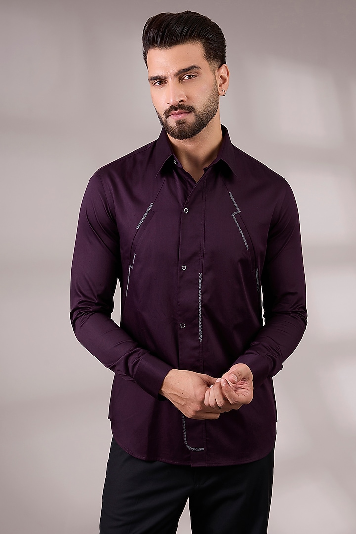 Burgundy Cotton Satin Party Wear Shirt by Dhruv Vaish at Pernia's Pop Up Shop
