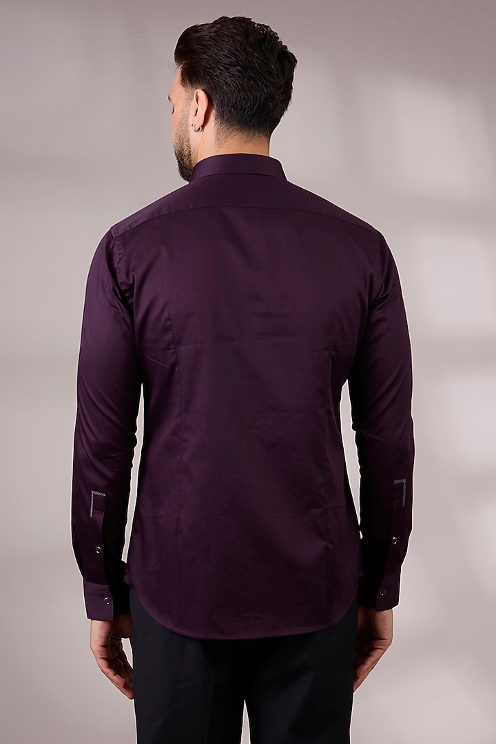 Burgundy Cotton Satin Party Wear Shirt by Dhruv Vaish at Pernia's Pop Up Shop