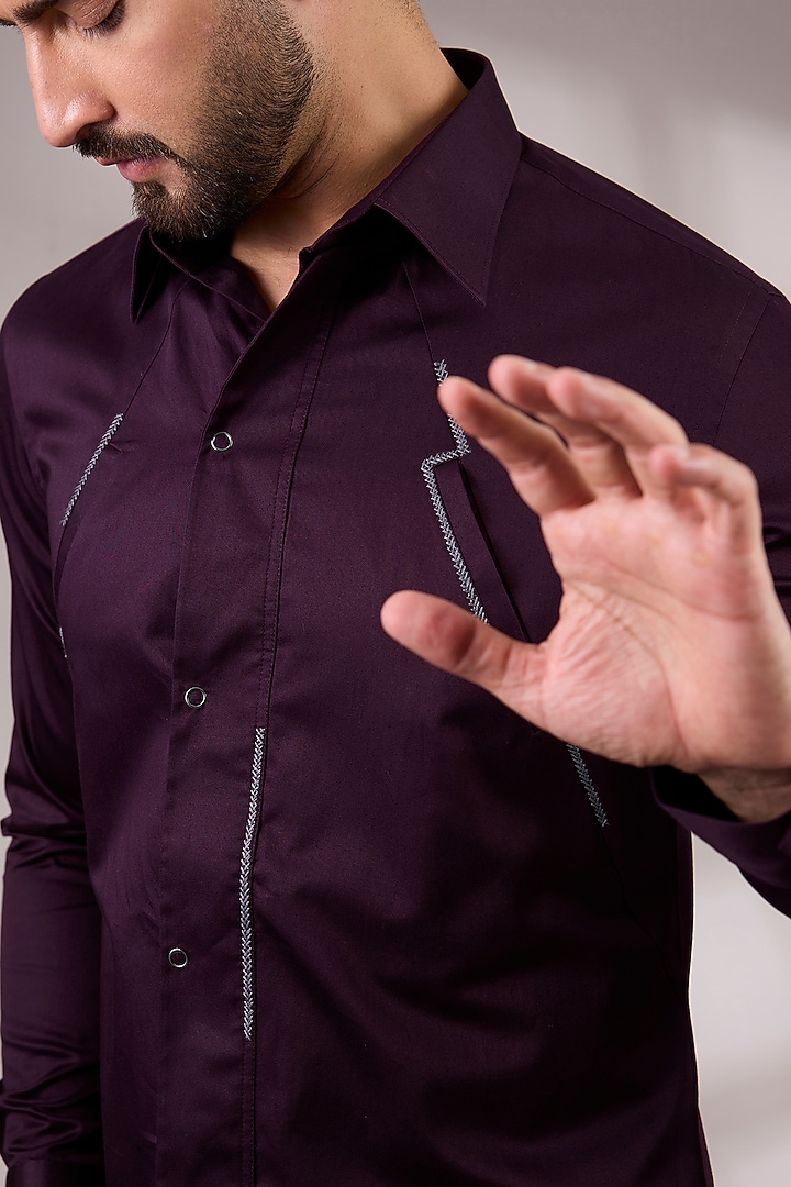 Burgundy Cotton Satin Party Wear Shirt by Dhruv Vaish at Pernia's Pop Up Shop