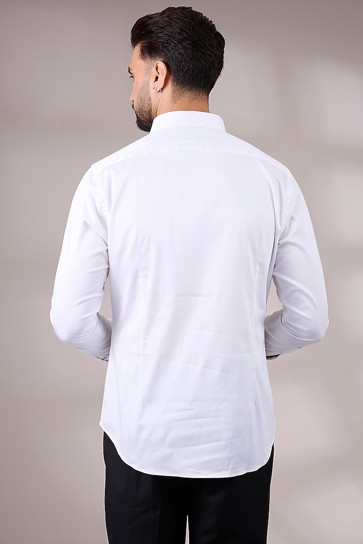 White Cotton Satin Party Wear Shirt by Dhruv Vaish at Pernia's Pop Up Shop