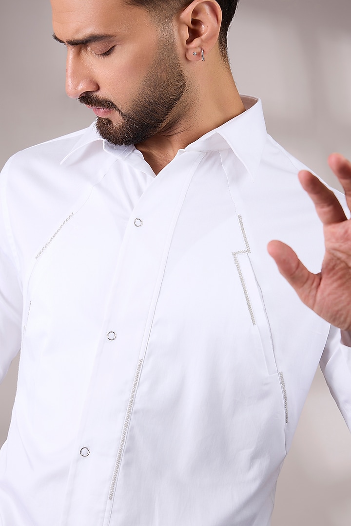 White Cotton Satin Party Wear Shirt by Dhruv Vaish at Pernia's Pop Up Shop