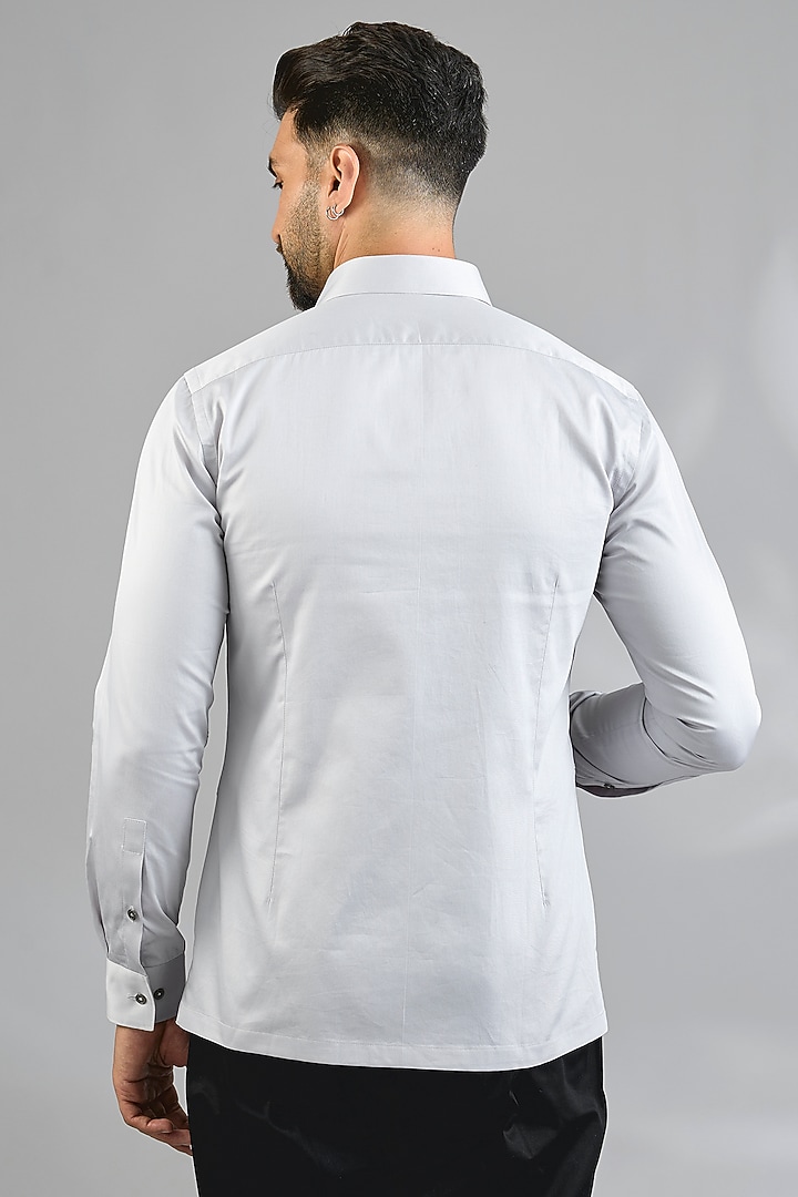 Silver Grey Cotton Party Wear Shirt by Dhruv Vaish at Pernia's Pop Up Shop