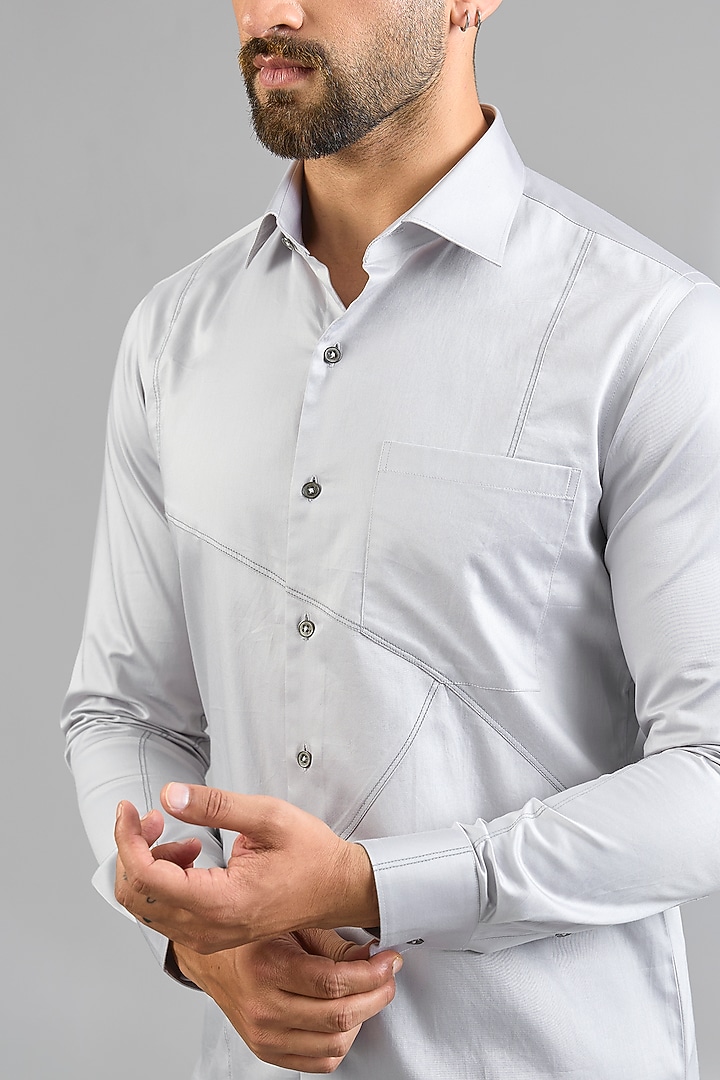 Silver Grey Cotton Party Wear Shirt by Dhruv Vaish at Pernia's Pop Up Shop