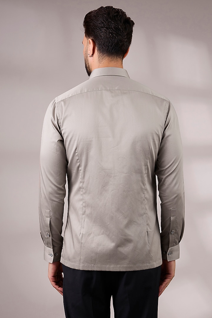 Mushroom-Colored Cotton Satin Party Wear Shirt by Dhruv Vaish at Pernia's Pop Up Shop