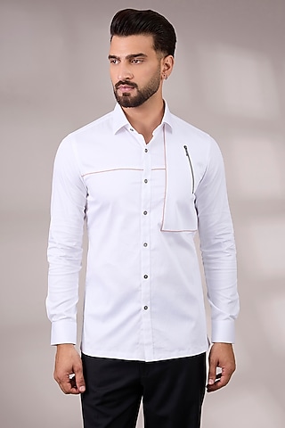 White Cotton Satin Shirt by Dhruv Vaish