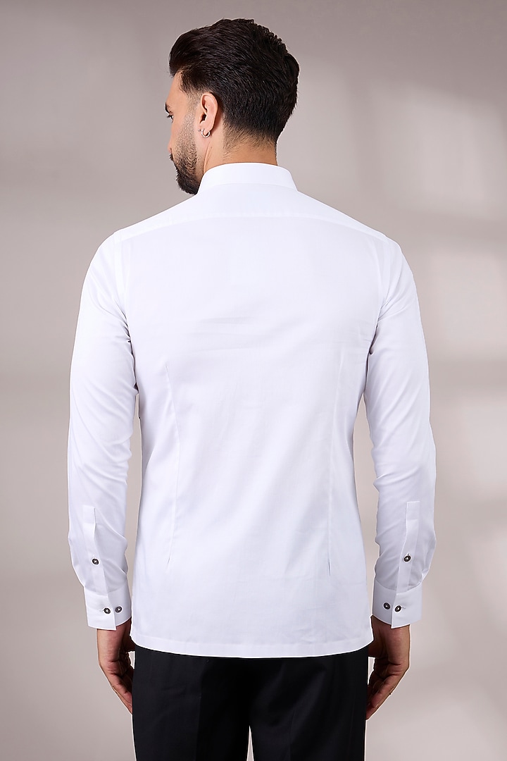 White Cotton Satin Party Wear Shirt by Dhruv Vaish at Pernia's Pop Up Shop