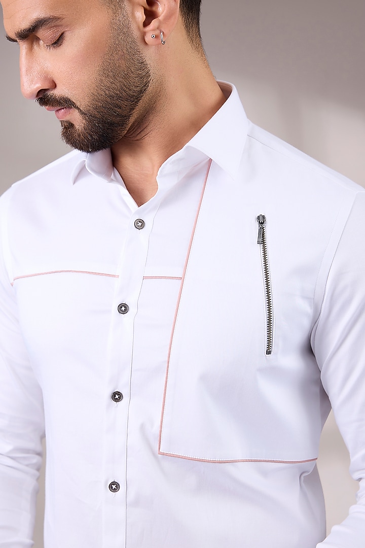 White Cotton Satin Party Wear Shirt by Dhruv Vaish at Pernia's Pop Up Shop