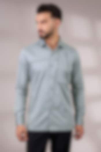 Silver Green Cotton Satin Party Wear Shirt by Dhruv Vaish at Pernia's Pop Up Shop