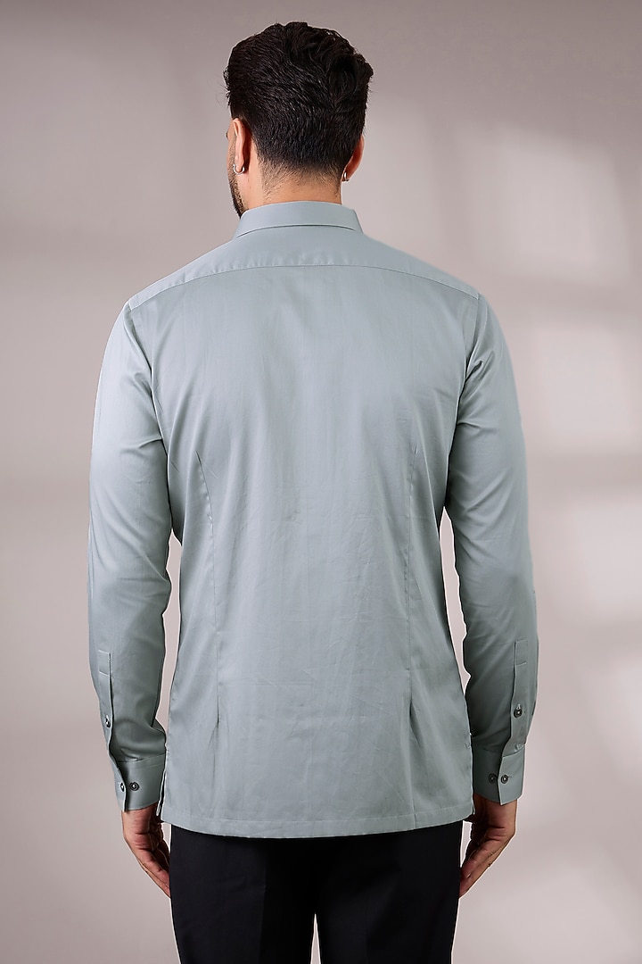 Silver Green Cotton Satin Party Wear Shirt by Dhruv Vaish at Pernia's Pop Up Shop
