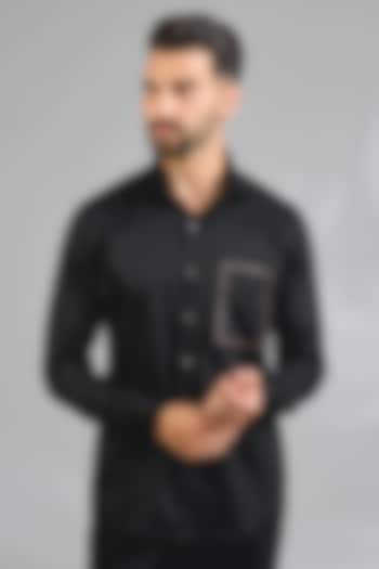 Black Cotton Party Wear Shirt by Dhruv Vaish at Pernia's Pop Up Shop
