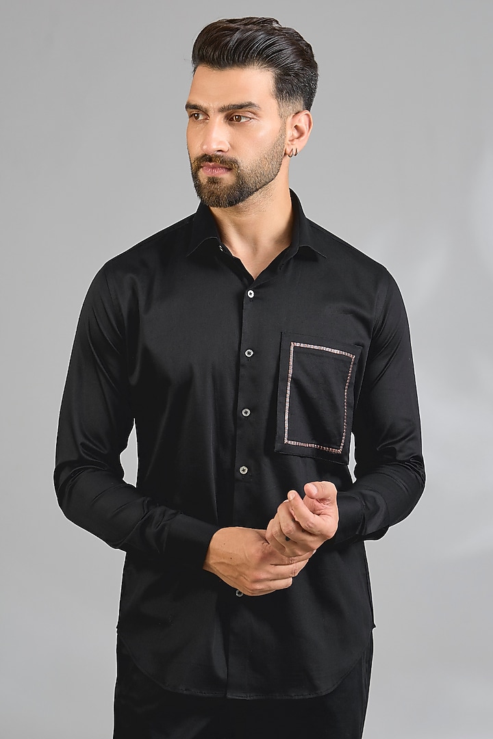 Black Cotton Party Wear Shirt by Dhruv Vaish at Pernia's Pop Up Shop