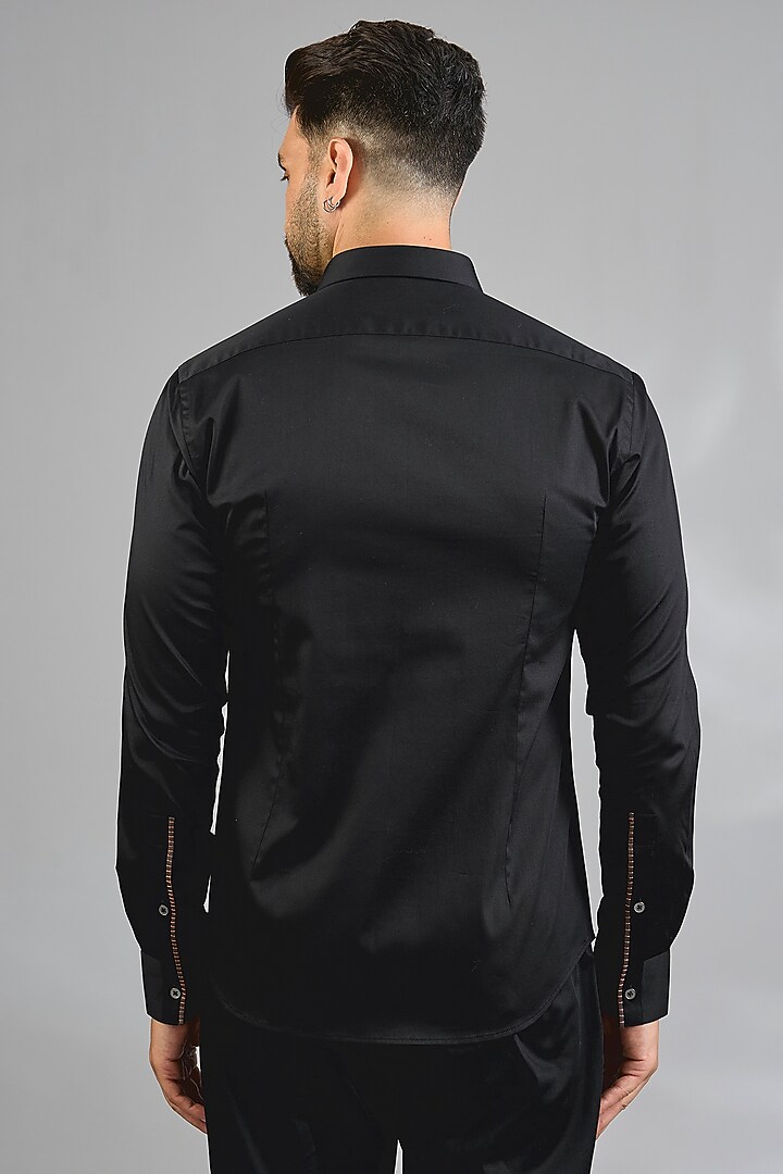 Black Cotton Party Wear Shirt by Dhruv Vaish at Pernia's Pop Up Shop
