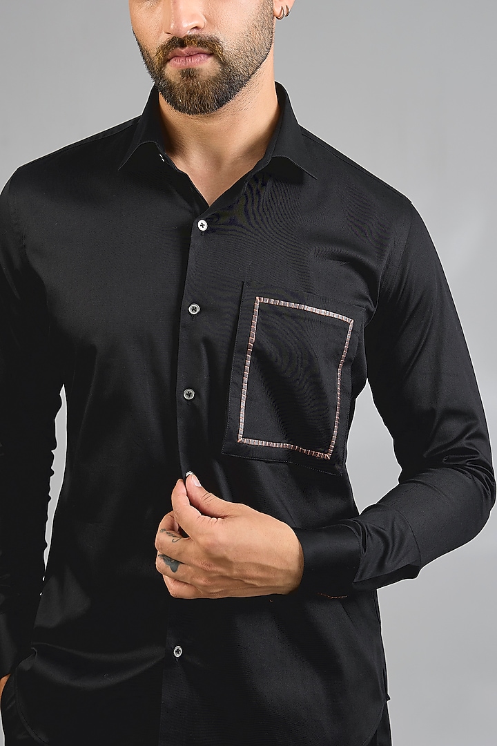 Black Cotton Party Wear Shirt by Dhruv Vaish at Pernia's Pop Up Shop