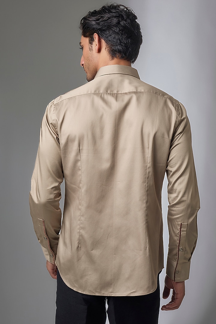 Mushroom-Colored Cotton Silk Party Wear Shirt by Dhruv Vaish at Pernia's Pop Up Shop