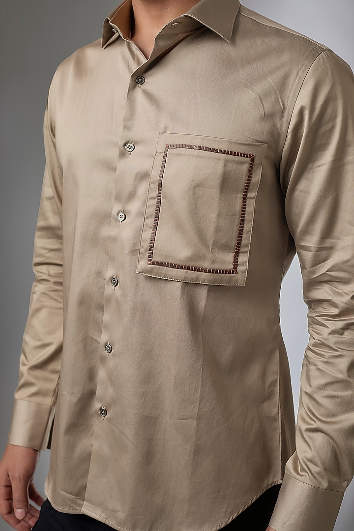 Mushroom-Colored Cotton Silk Party Wear Shirt by Dhruv Vaish at Pernia's Pop Up Shop